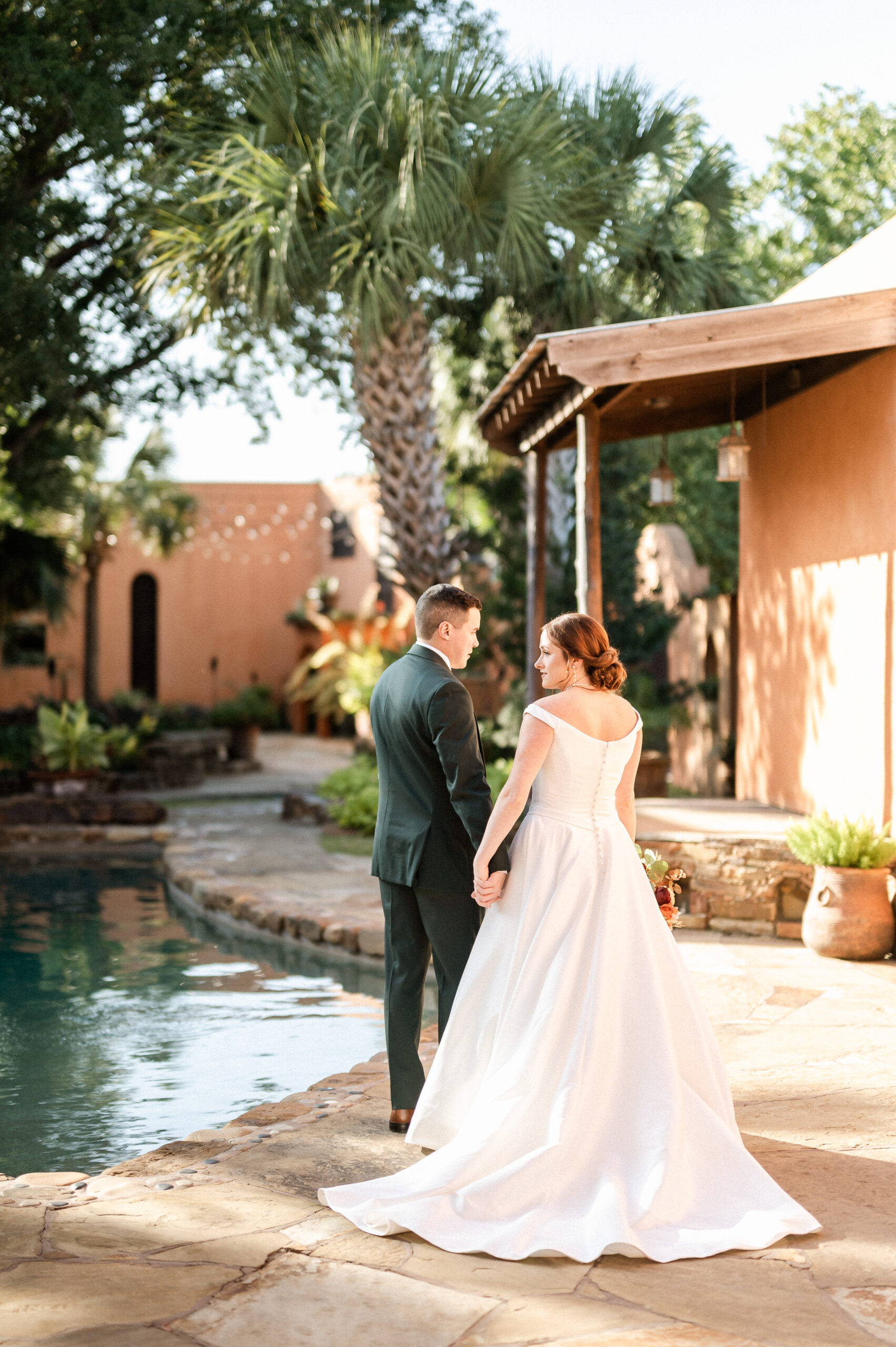 "Spanish-influenced bridal suite in Memorial, Texas, designed for a luxurious Venezuelan wedding experience."